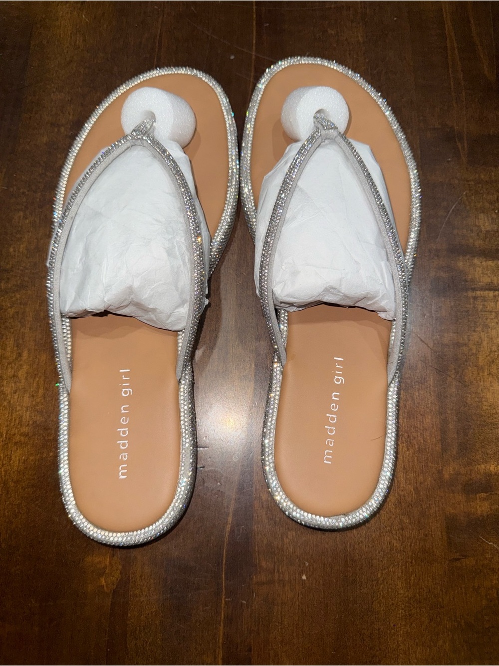 New! Madden Girl Silver Rhinestone Thong Sandals— US size 9.5
